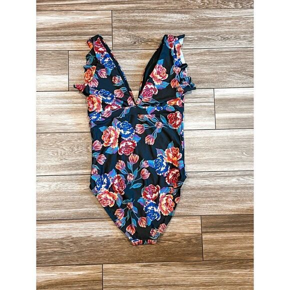 NEW! Modcloth Kelsie Black Floral Swimsuit Size Medium - Picture 5 of 5